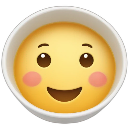 bowl of soup with little smiles inside emoji