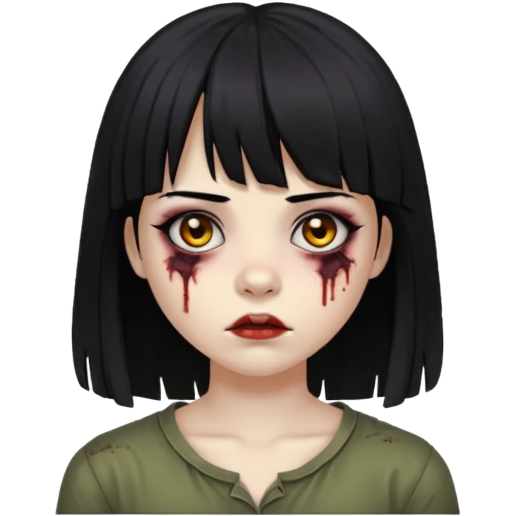zumbi girl, black hair (Shoulder-length hair and with bangs) emoji