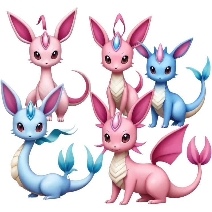 Milotic-Sylveon-Espeon-Vaporeon-Dragonair-Pokémon full body emoji