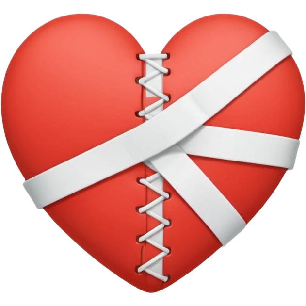 Minimalistic flat vector icon, iOS style, thin black contour on white background. Broken heart stitched together with a bandage. Clean, no text, no shadows. emoji