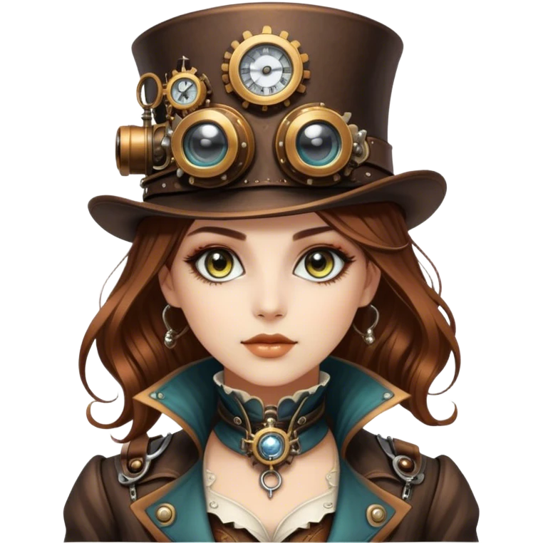 Beautiful Steampunk style woman with large glistening eyes, ultra realistic details emoji