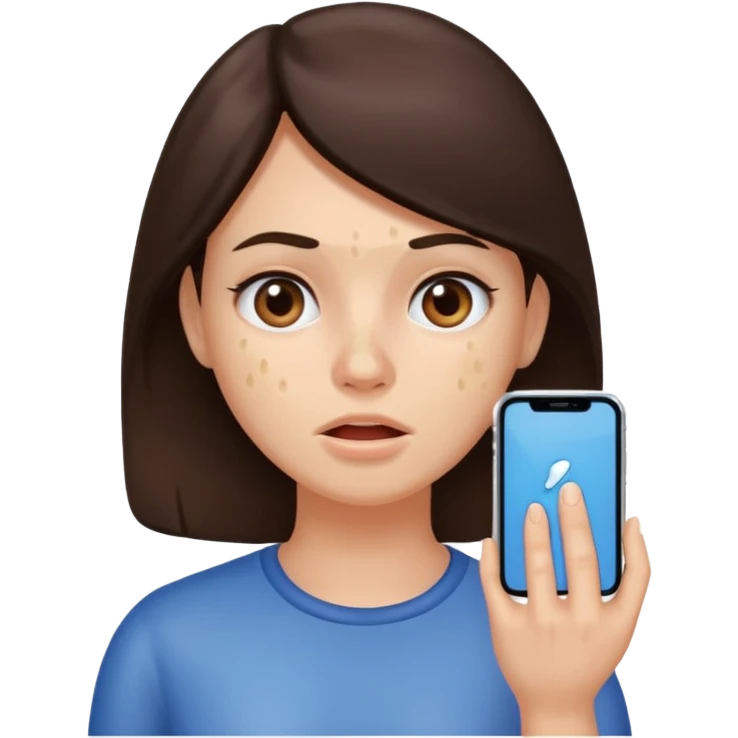 brunette woman with lots of acne emoji