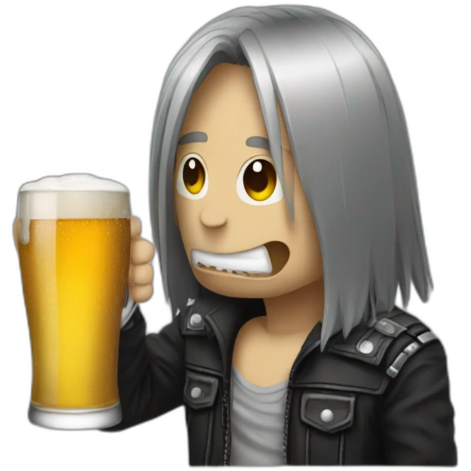 Metalhead drinking a glass of beer emoji