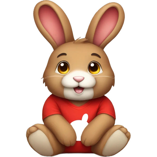 Cute Fluffy brown bunny rabbit teddy wearing red tshirt sitting  emoji
