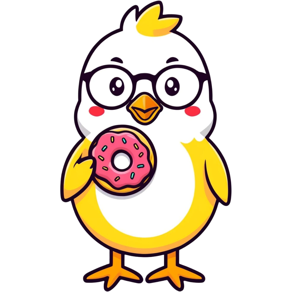 chick with strawberry glasses and a donut emoji