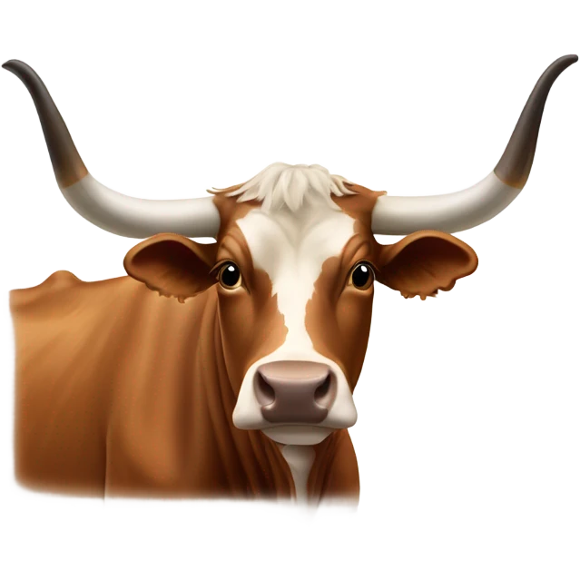 Longhorn brown cow with white tape over his nose that says bevo emoji