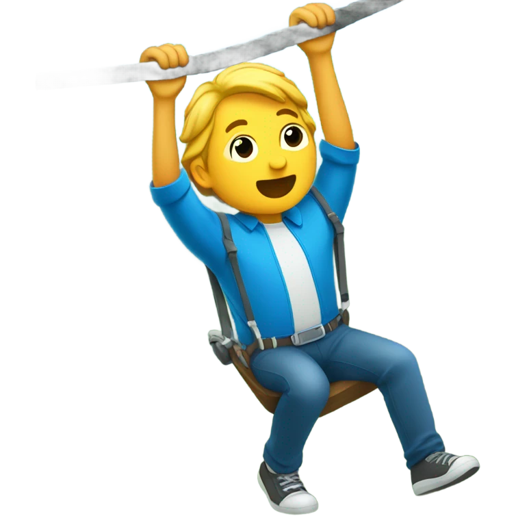 Guy hanging from zip line wearing blue shirt  emoji
