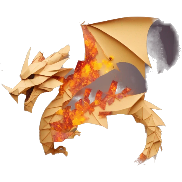 Charred flaming fiery Beige Origami dragon made of newspapers on fire letters on fire burnt paper surrounded by fairy lights swirls covered in dried flowers bokeh floral flowers fire flames emoji