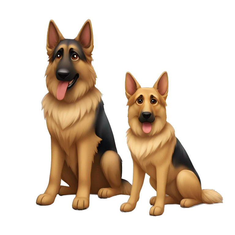 male long haired german shepherd with black eyes sitting next to female short haired german shepherd with brown eyes  emoji