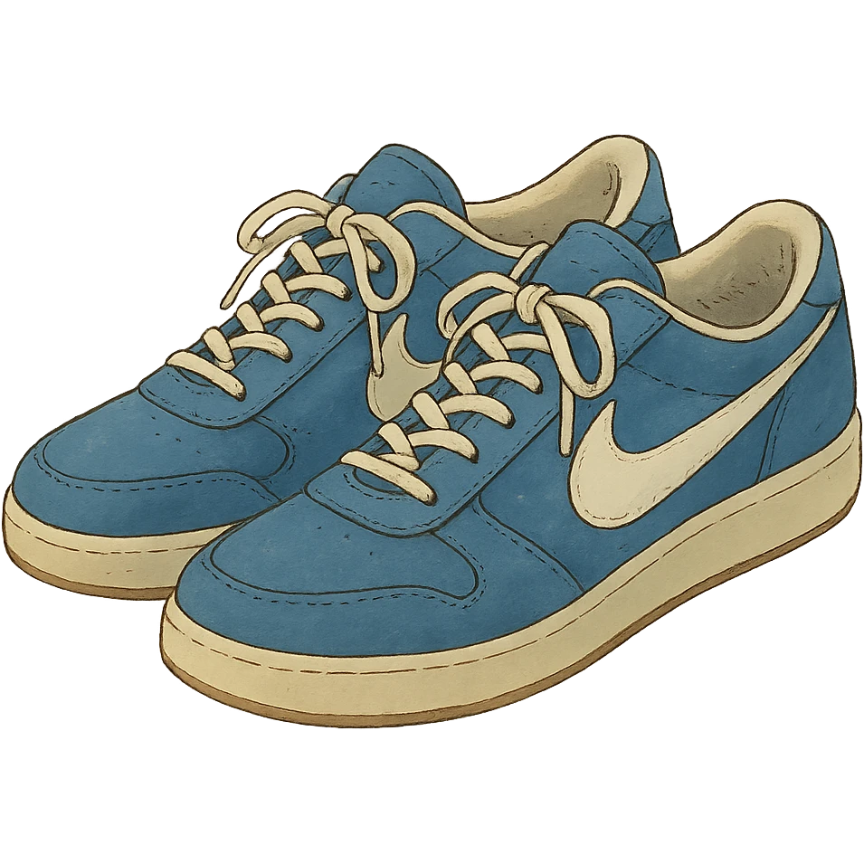 ghibli style blue Nike shoes, no background emoji