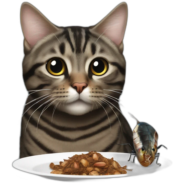 Black mackerel tabby cat eating a cockroach emoji