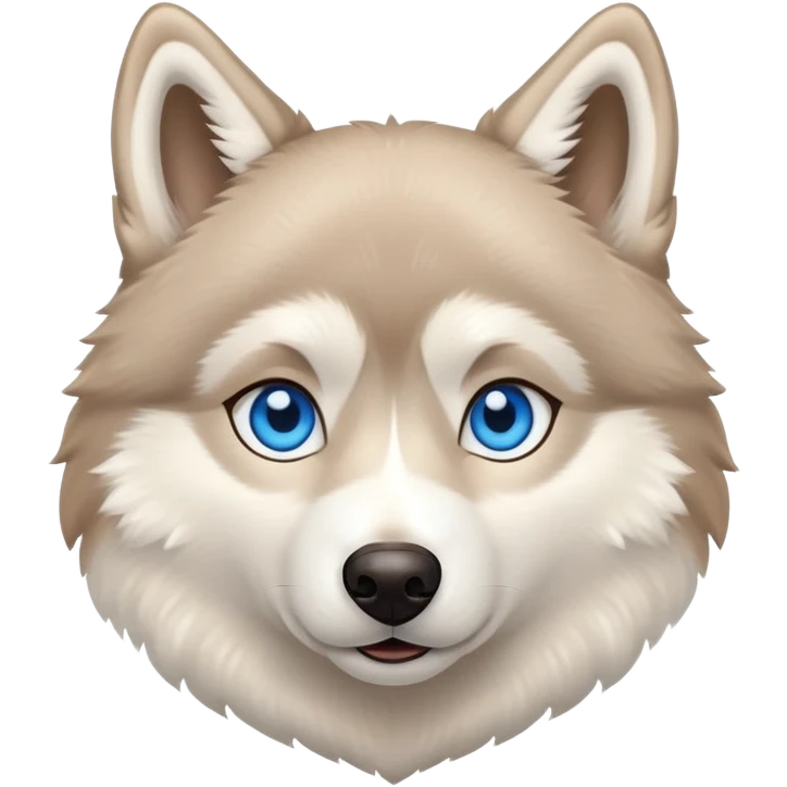 Beige husky with blue eyes and a brown heart emoji