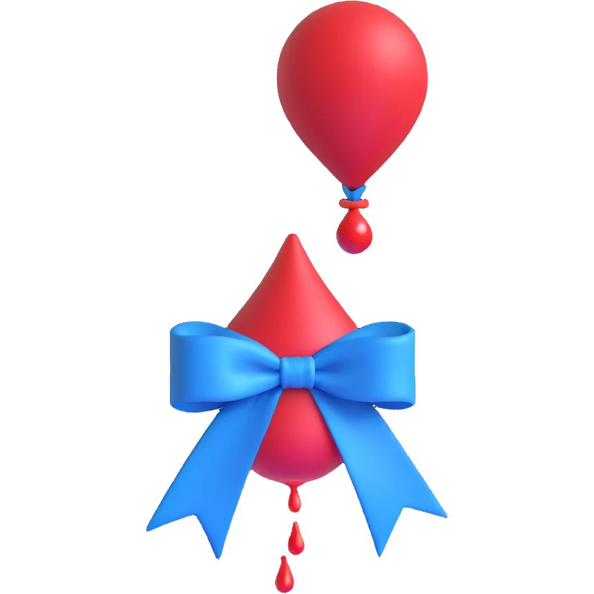 A clean and modern take on the universally recognized blue ribbon for diabetes awareness, incorporating a red blood drop  emoji