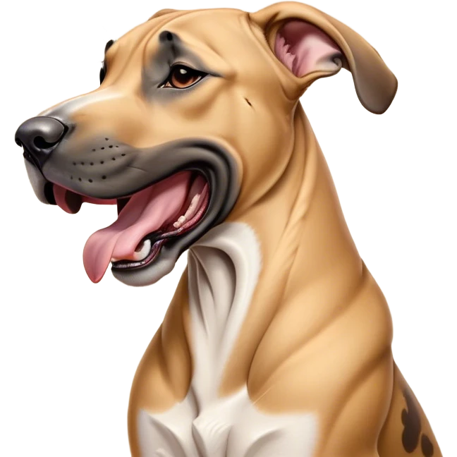 Cinematic Cute Yawning Fawn Great Dane Portrait Emoji, Head tilted slightly with a dramatic, wide-open yawn, revealing a smooth fawn Fur with a refined texture, floppy ears slightly drooping, round amber eyes barely open in drowsy contentment, Simplified yet irresistibly adorable features, highly detailed, glowing with a soft, cozy glow, high shine, relaxed yet expressive, stylized with a touch of whimsy, bright and endearing, soft glowing outline, capturing the essence of a sleepy yet affectionate guardian, so drowsy it feels like it could stretch out of the screen and curl up for a nap! emoji