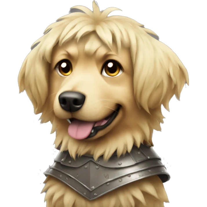 shaggy blonde dog in protective armor emoji