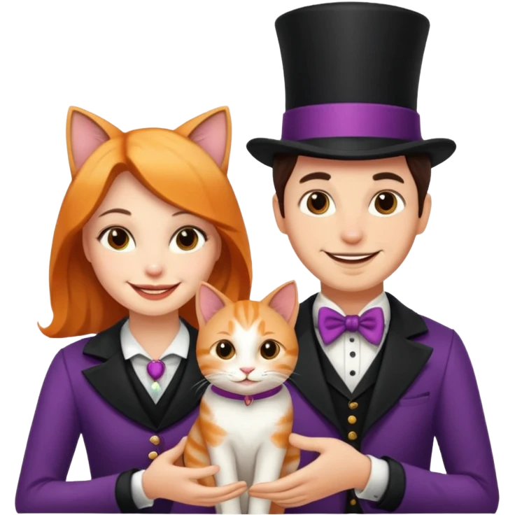 magician couple and their pet cat emoji