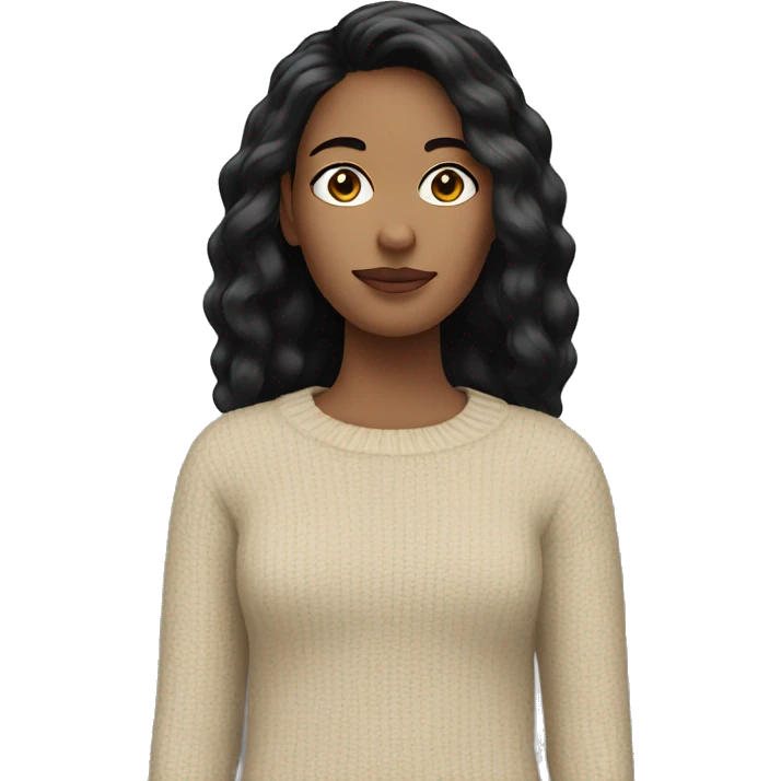 white woman black hair in beige sweater  emoji