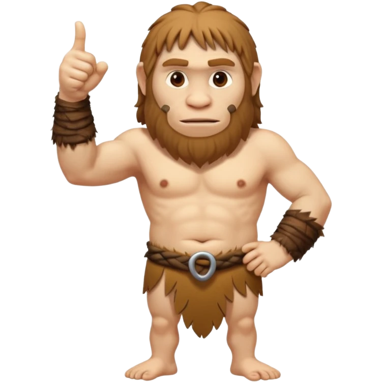 A full-bodied Neanderthal, dressed in a loincloth, points his thumb to the left. emoji