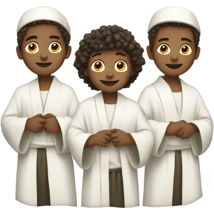 Three boys indoors in white robes emoji