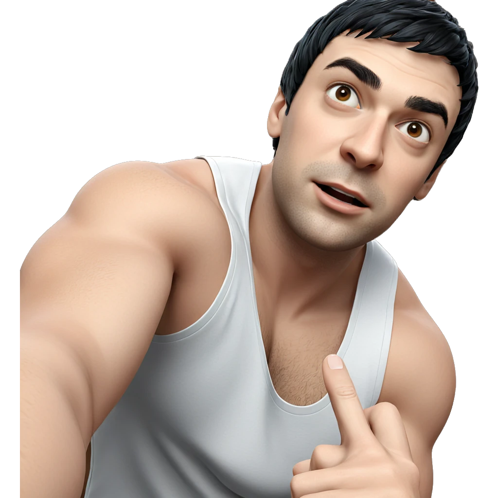 man with black hair selfie emoji
