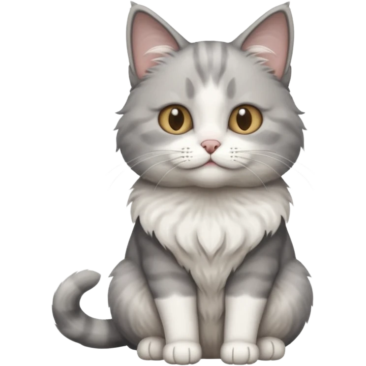 a realistic looking very fluffy grey and white cat sitting up straight emoji