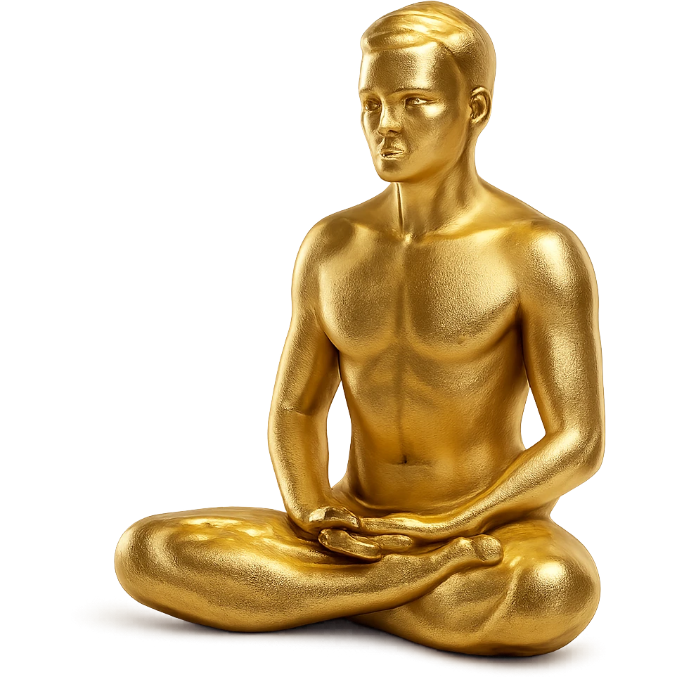 stylized gold figure of a man meditating in the lotus position, minimalistic and elegant, gold objects style emoji