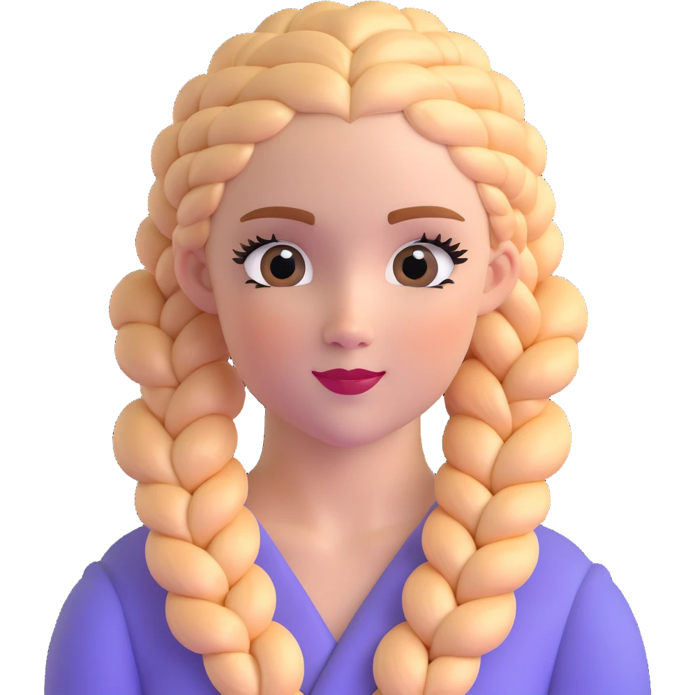 Striking character with perfect Dutch braids, fluttery large eyelashes, and a beautiful attractive face emoji
