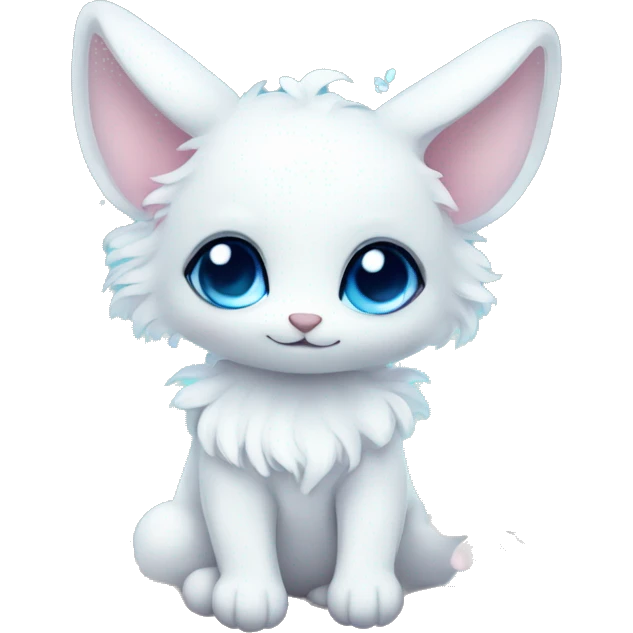 Cute gorgeous sparkly ethereal white fantasy animal with blue eyes sona with flowers and butterflies emoji
