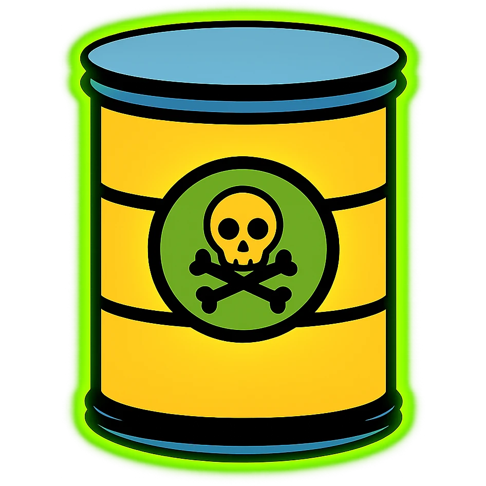 Add a bright radioactive green glow around the toxic barrel. Keep the background transparent. emoji