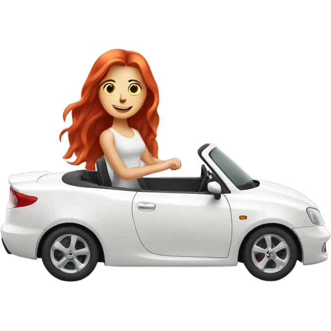 White car with a red headed girl driving emoji