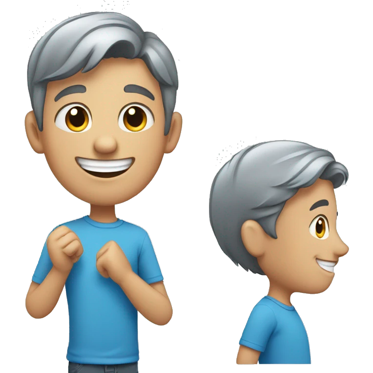 smiling boy in blue shirt add touch of grey hair emoji