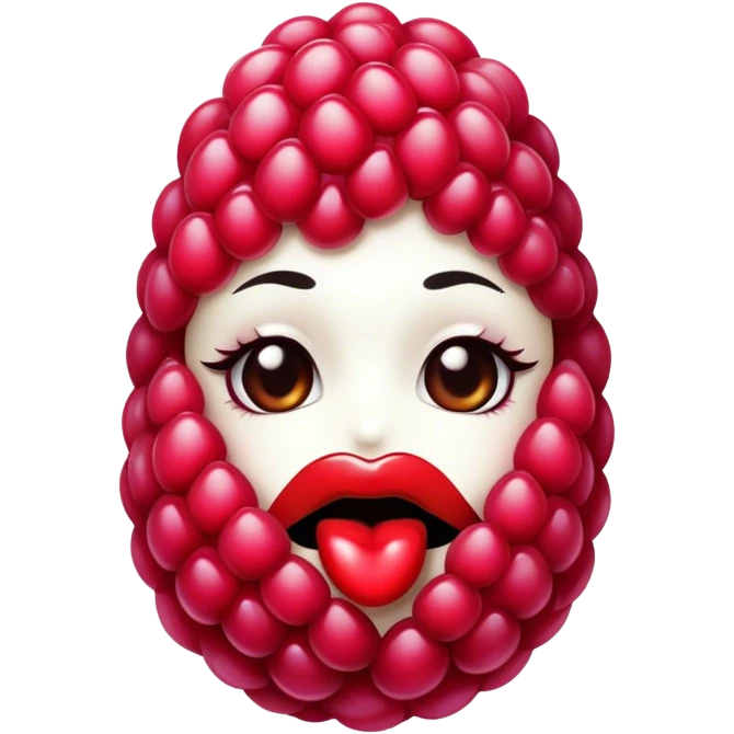 A raspberry applying lipstick emoji