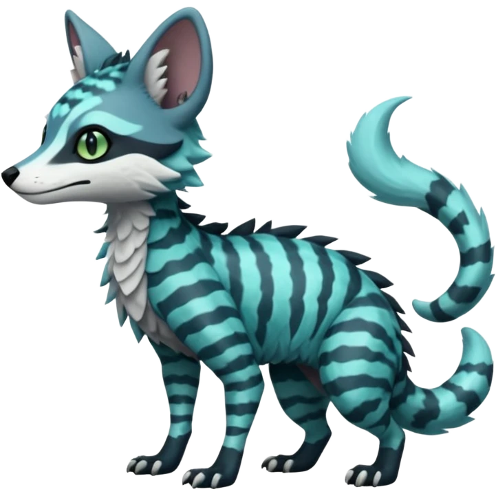 Cute cool handsome gorgeous realistic zig-zag-patterned striking blue-cyan-minty-green-gradiented with dark undertones, white underside, thunderous stormy edgy badass realistic Vernid-Sergal-Genet-Trico-species by LiLaiRa, full body emoji