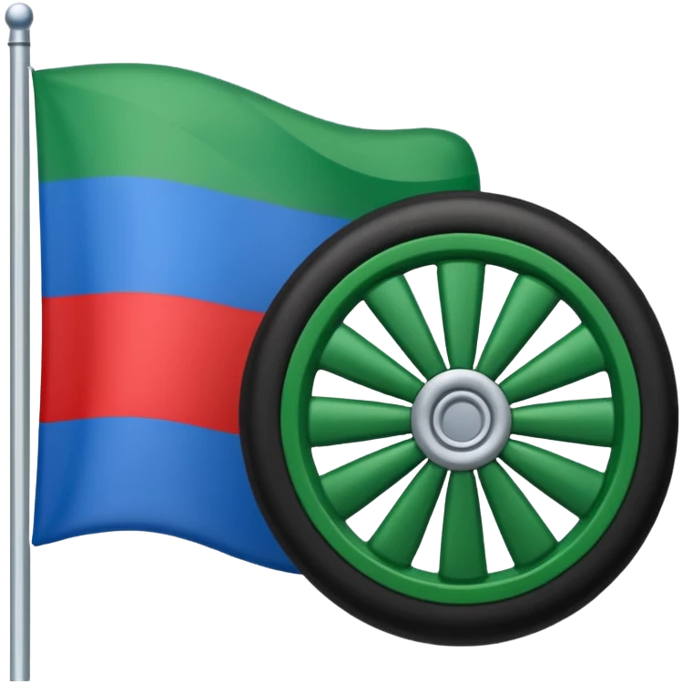 Drapeau bande bleu en haut bande verte en bas et roue rouge au milieu emoji
