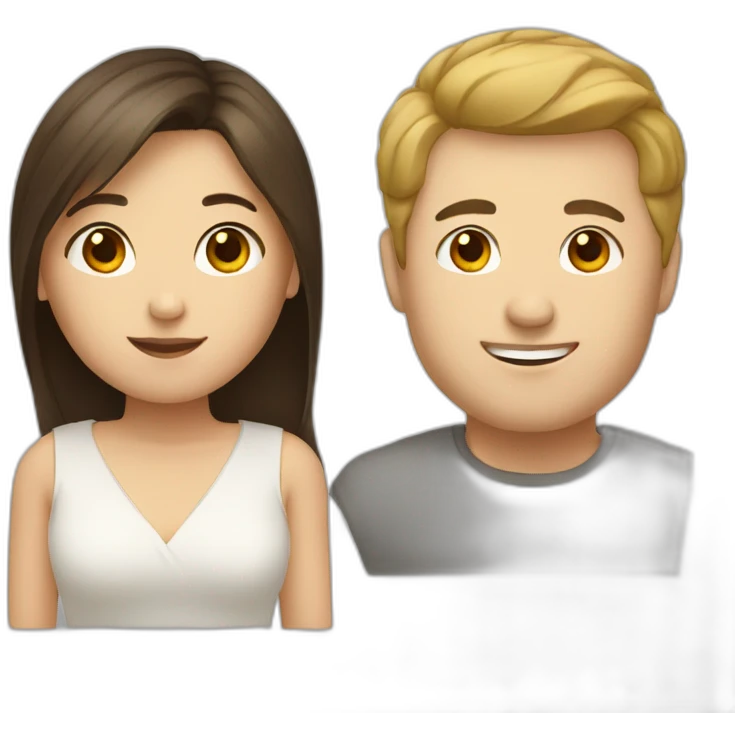 Brown hair white man and asian woman emoji
