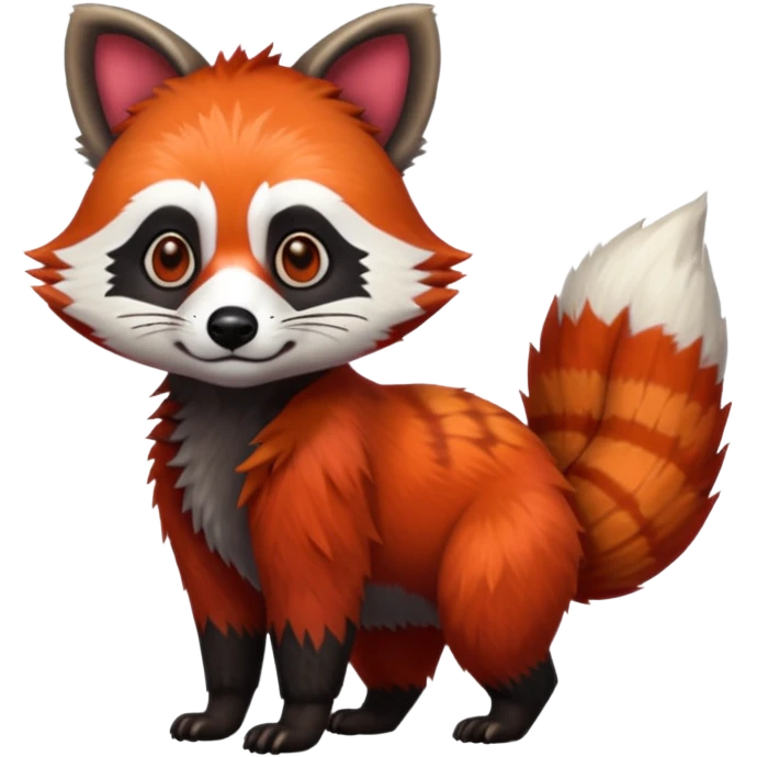 Realistic cool edgy 4-legged quadrupedal Red-Panda-Lemur-Raccoon-Dog-Red-Fox-animal-fusion-hybrid, Full body emoji