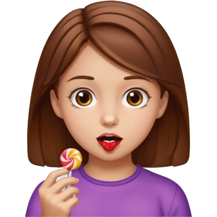 Girl with brown hair eating candy emoji