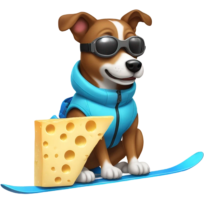Brown dog skiing with cheese emoji