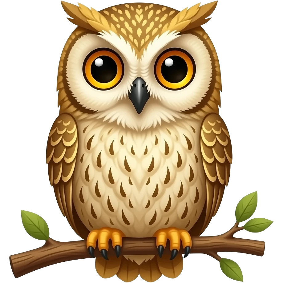 a cute, detailed gold owl emoji
