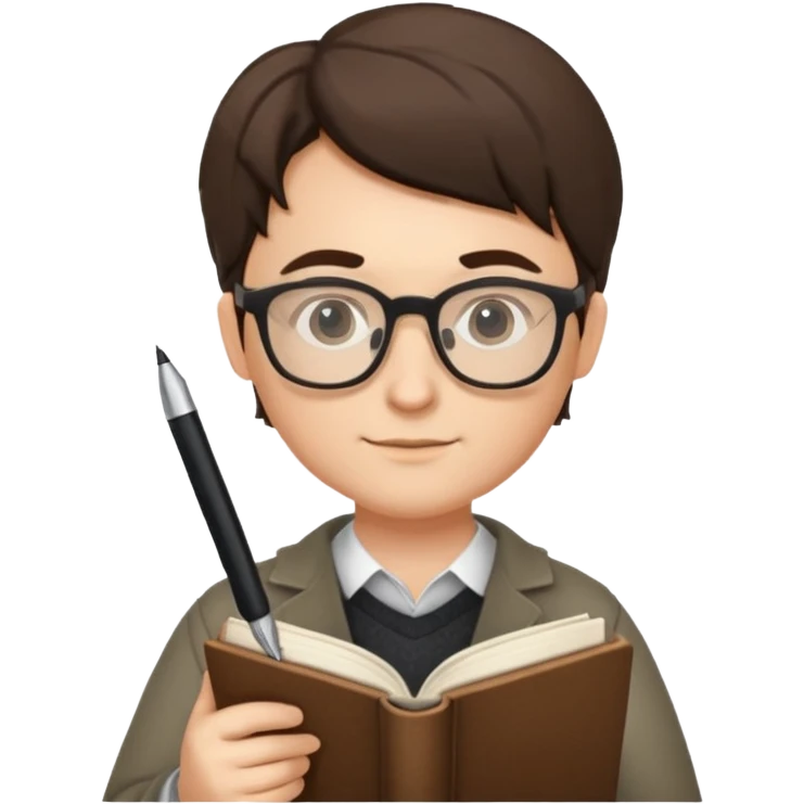 writer holding pen and book, wearing glasses emoji