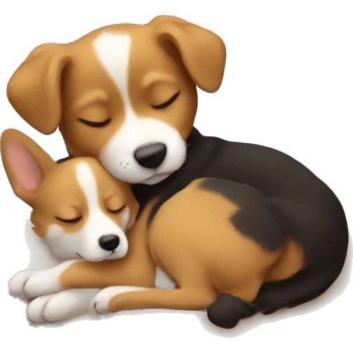 Dark golden Boy sleeping with corgi puppy in Arms  emoji