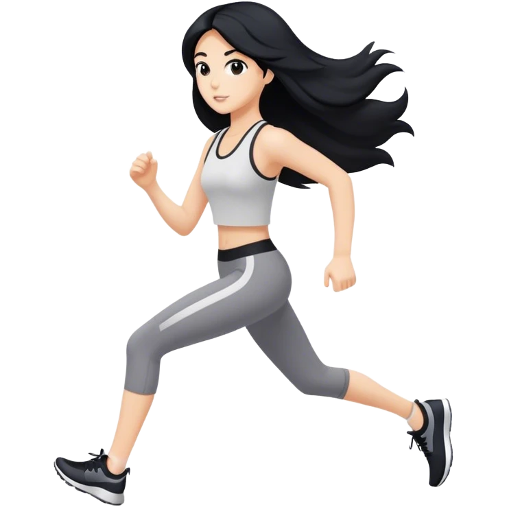 black haired black eyes white girl super long hair. jogging emoji