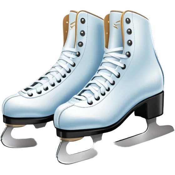An icon featuring a pair of elegant figure skates resting on scratched, worn ice. In the background, cheering spectators fill the stands of a grand stadium, creating a vibrant atmosphere. Transparent background highlights the essence of figure skating performance emoji