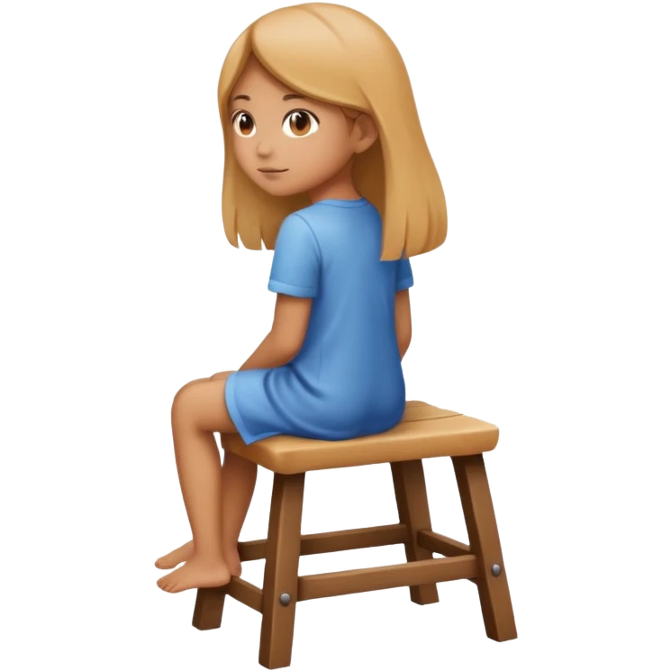 A vector emoji icon of a young girl sitting on a simple wooden stool. She is facing away from the viewer, with her back fully towards us emoji
