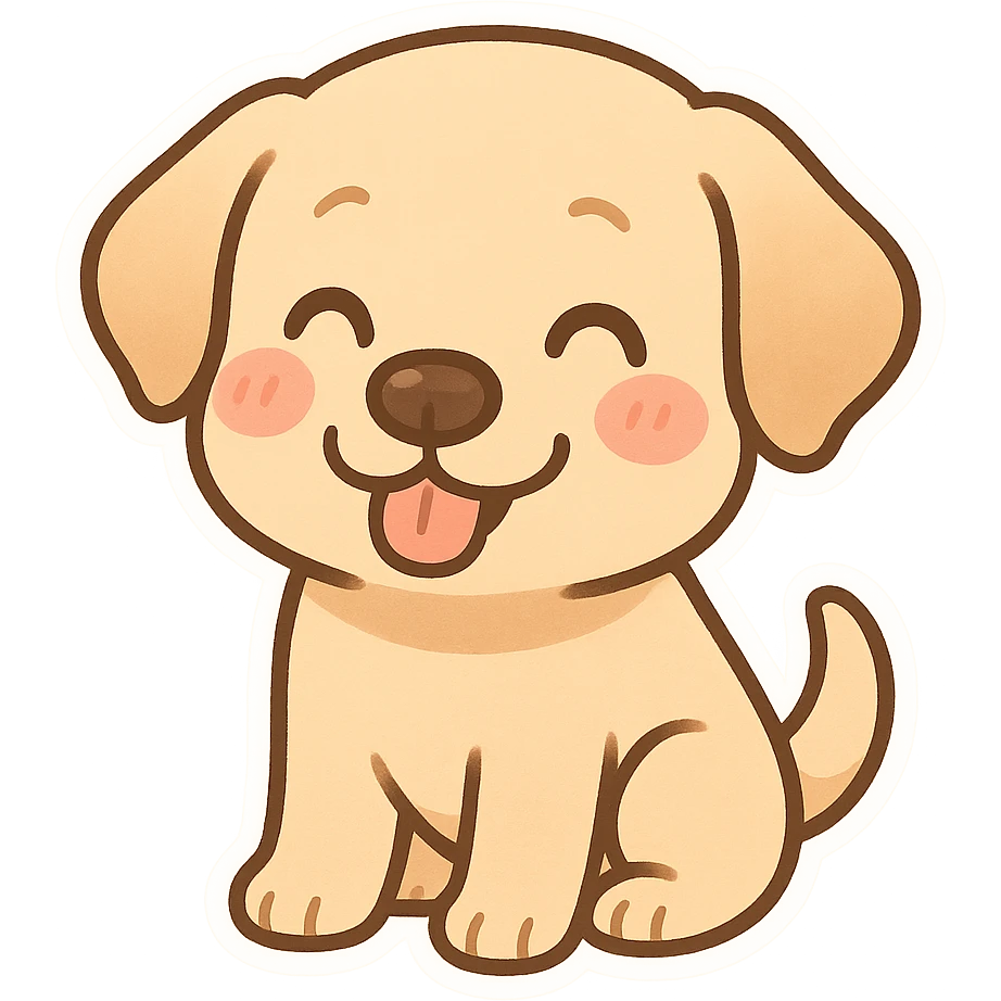 adorable labrador dog with pink blush, playful expression, suitable for social media emoji emoji