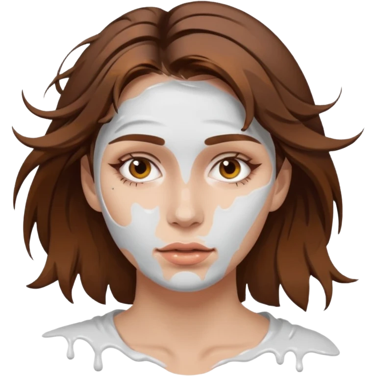 Brown hair woman, splashed white on face emoji