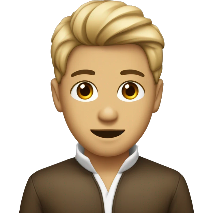 garoto criança  cabelo curto liso castanho olho castanho cor de pele bege usando agasalho  emoji