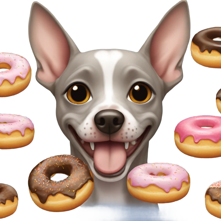 American Hairless Terrier eating donuts  emoji