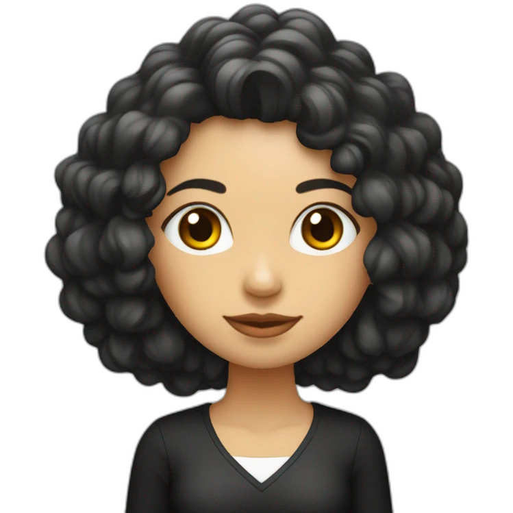 Cara mujer mulata con pelo largo rizado y negro emoji