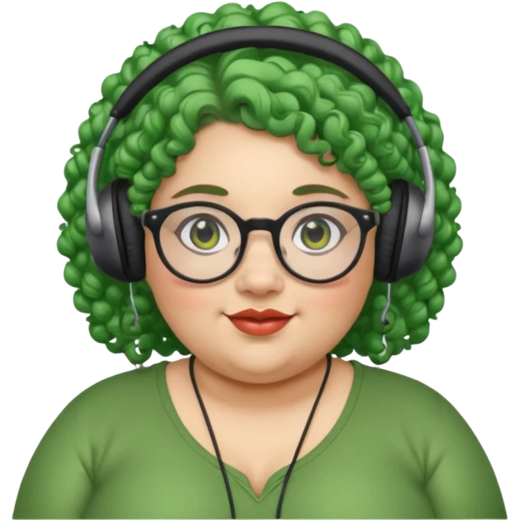  headphone wearing and glassess and green curly haired fat girl earrings emoji